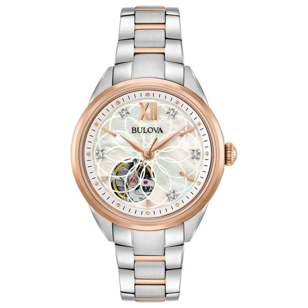 Bulova Sutton Ladies Watch Two-Tone Diamond Open-Heart Automatic 98P170
