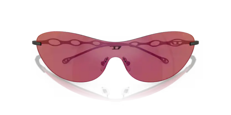 Diesel Sunglasses Oval Matte Black Frame Violet Mirror Red Lens DL1006 109/D0