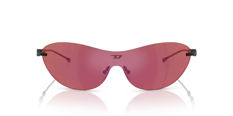 Diesel Sunglasses Oval Matte Black Frame Violet Mirror Red Lens DL1006 109/D0