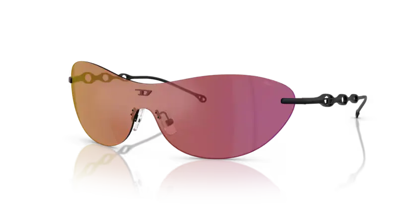 Diesel Sunglasses Oval Matte Black Frame Violet Mirror Red Lens DL1006 109/D0