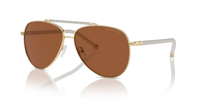 Michael Kors Portugal Sunglasses Pilot Gold Frame Brown Lens MK1146 101473