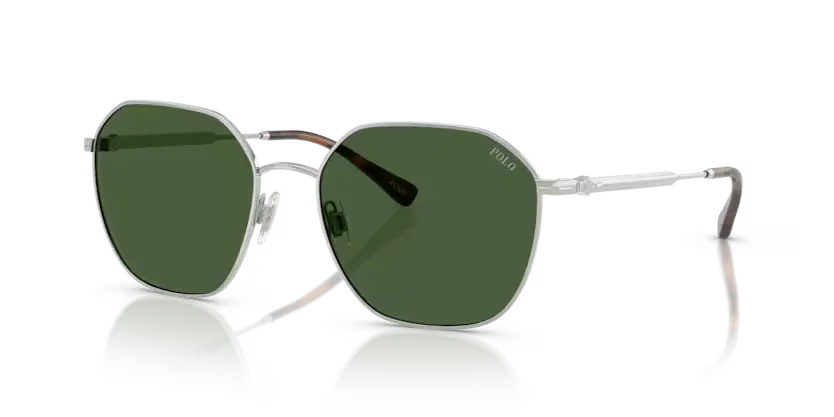 Polo Ralph Lauren Sunglasses Silver Frame Bottle Green Lens PH3160 942371