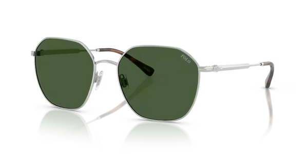 Polo Ralph Lauren Sunglasses Silver Frame Bottle Green Lens PH3160 942371