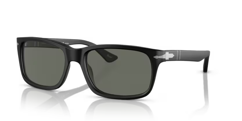 Persol Men's Rectangle Sunglasses Black Frame Polar Green Lens PO3048S 900058