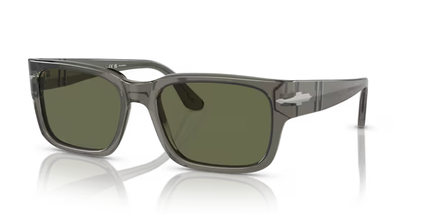 Persol Men's Rectangle Sunglasses Taupe Grey Frame Polar Green Lens PO3315S 110358