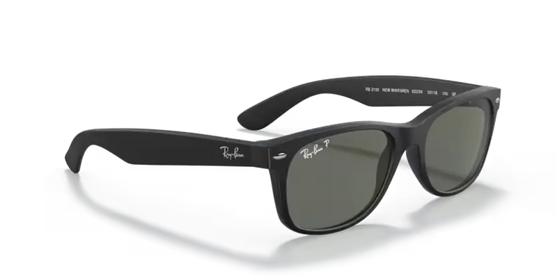 Ray-Ban New Wayfarer Sunglasses Rubber Black Frame Polarised RB2132 622/58