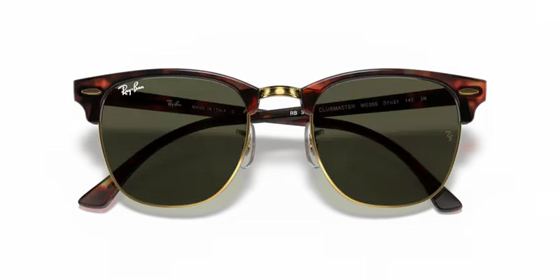 Ray-Ban Clubmaster Sunglasses Tortoise Frame Green Lens RB3016 W0366