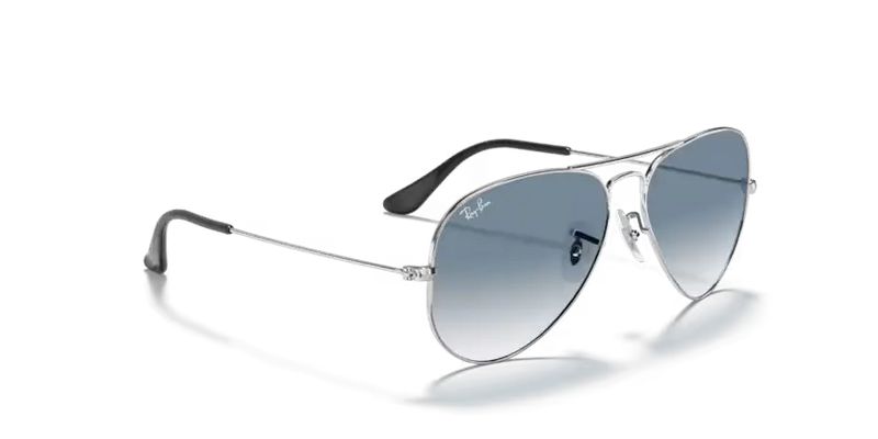 Ray-Ban Aviator Sunglasses Silver Frame Clear Gradient Blue Lens RB3025 003/3F