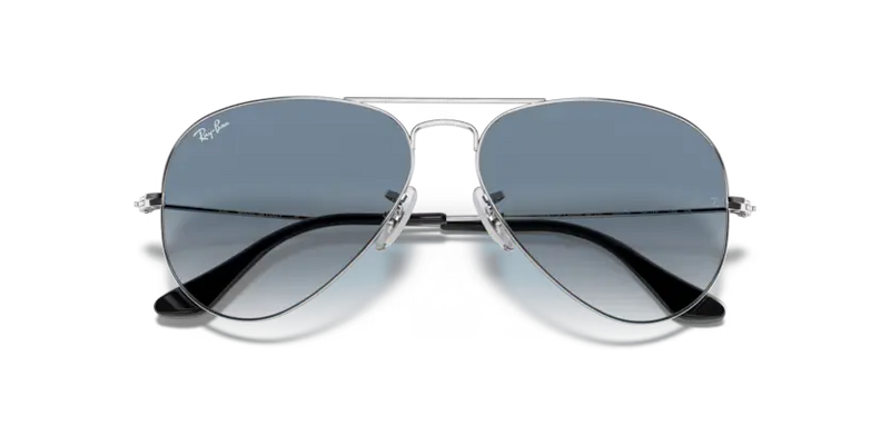 Ray-Ban Aviator Sunglasses Silver Frame Clear Gradient Blue Lens RB3025 003/3F