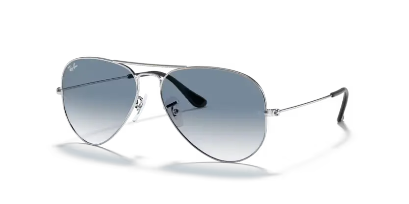 Ray-Ban Aviator Sunglasses Silver Frame Clear Gradient Blue Lens RB3025 003/3F