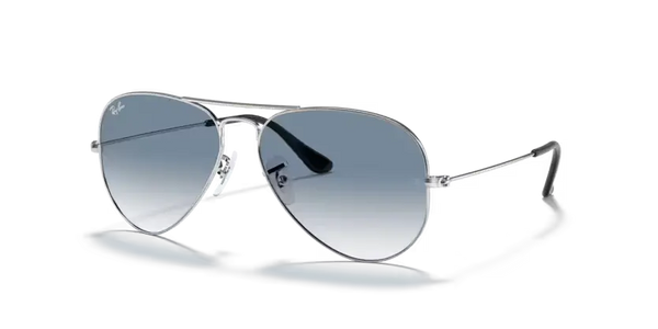 Ray-Ban Aviator Sunglasses Silver Frame Clear Gradient Blue Lens RB3025 003/3F