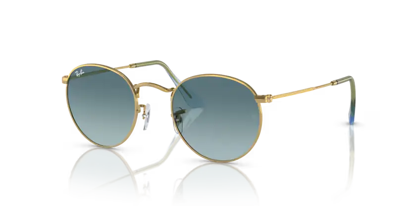Ray-Ban Round Metal Sunglasses Gold Frame Blue Lens RB3447 001/3M