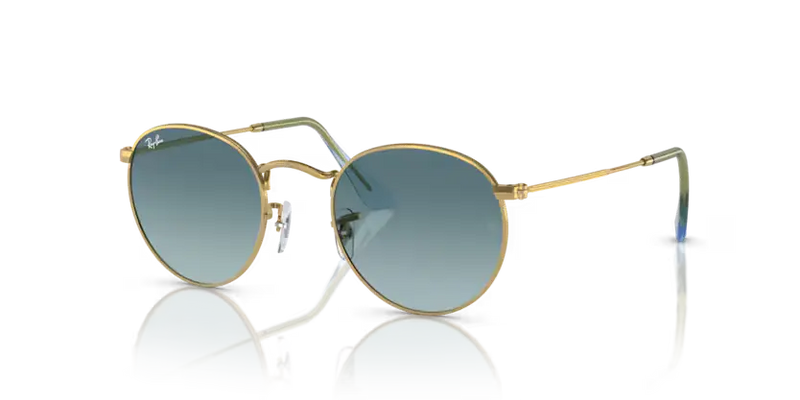 Ray-Ban Round Metal Sunglasses Gold Frame Blue Lens RB3447 001/3M