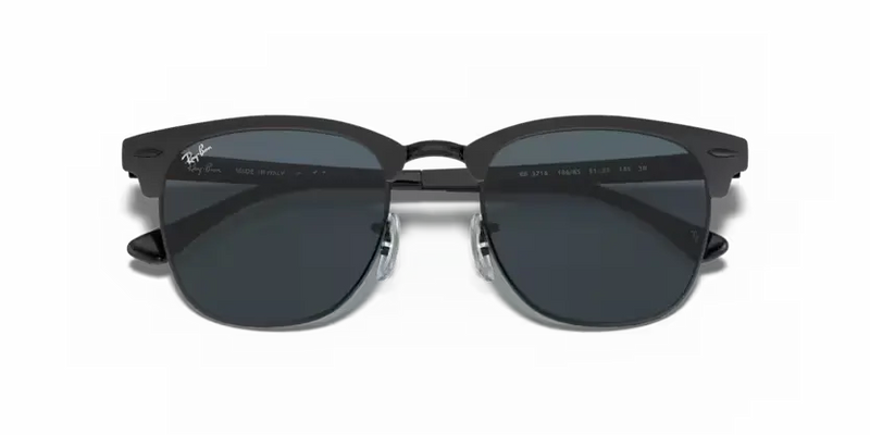 Ray-Ban Clubmaster Metal Sunglasses Black Frame Blue Lens RB3716 186/R5