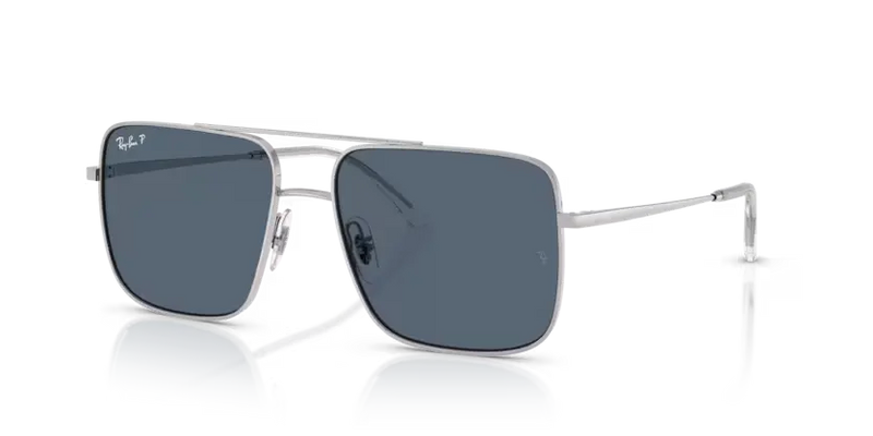 Ray-Ban Ari Sunglasses Square Silver with Blue Lens Polarised RB3758 003/2V