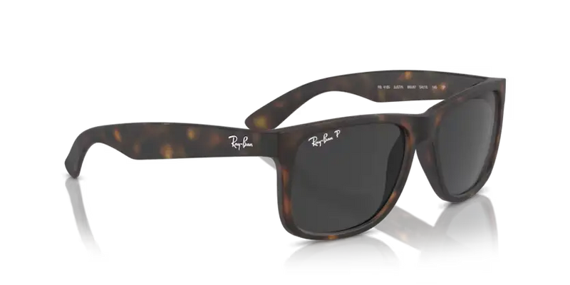 Ray-Ban Justin Sunglasses Rubber Havana Frame Dark Grey Polar Lens RB4165 865/87