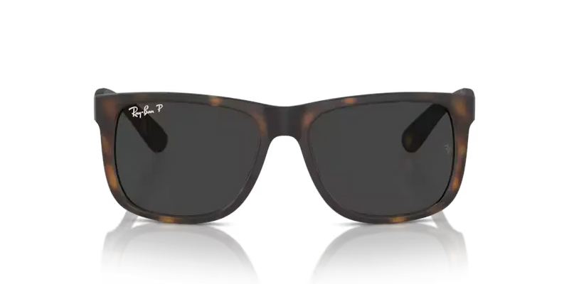 Ray-Ban Justin Sunglasses Rubber Havana Frame Dark Grey Polar Lens RB4165 865/87