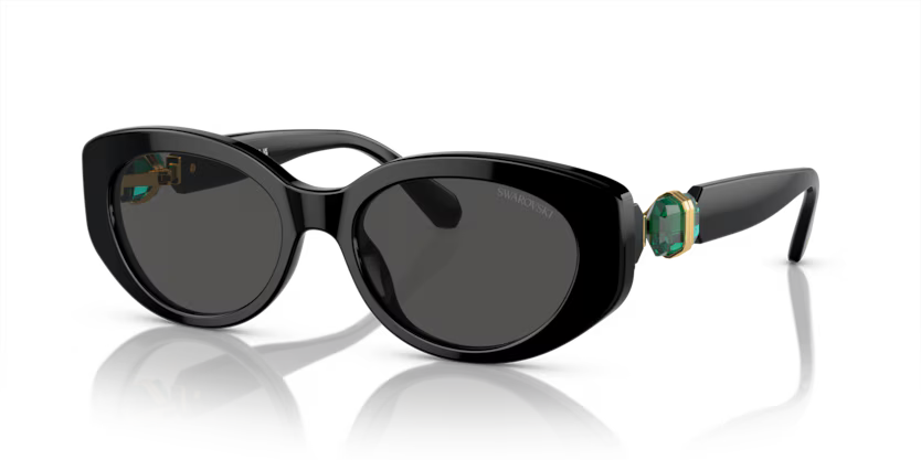 Swarovski Ladies Sunglasses Oval Black Frame Dark Grey Lens SK6002 100187