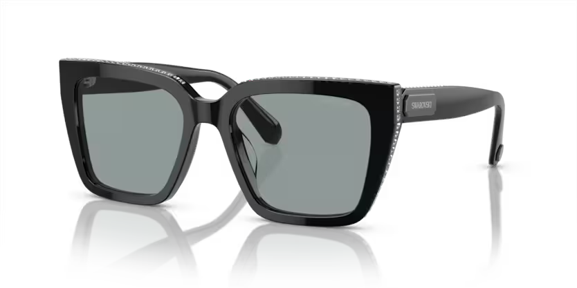 Swarovski Ladies Sunglasses Pillow Black Frame Dark Grey Lens SK6013 1010/1