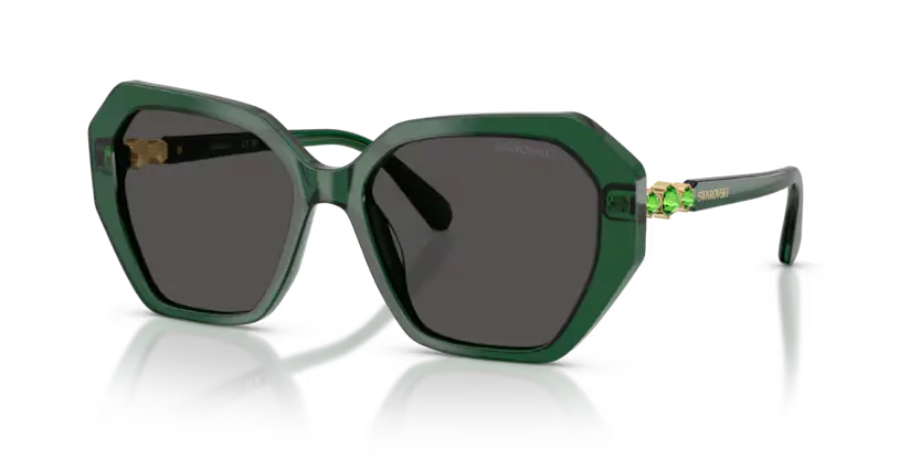Swarovski Ladies Sunglasses Irregular Green Frame Grey Lens SK6017 104587