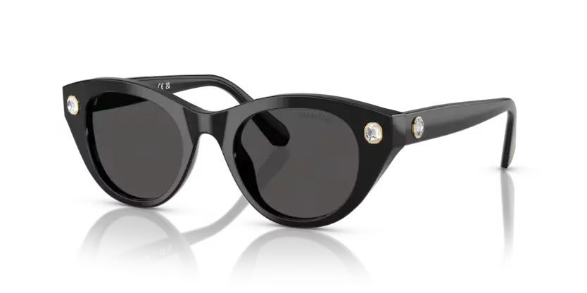 Swarovski Ladies Sunglasses Round Black Frame Dark Grey Lens SK6025 100187