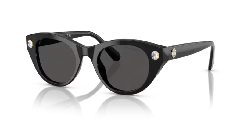 Swarovski Ladies Sunglasses Round Black Frame Dark Grey Lens SK6025 100187