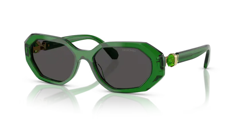 Swarovski Ladies Sunglasses Irregular Green Frame Grey Lens SK6028 106487