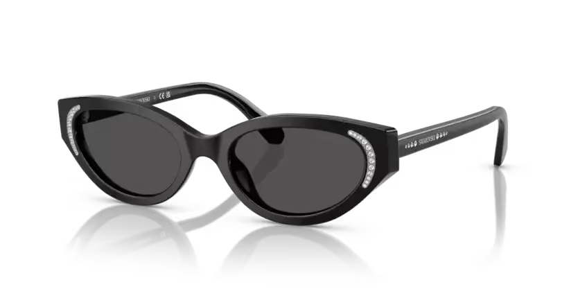 Swarovski Ladies Sunglasses Round Black Frame Dark Grey Lens SK6030 100187