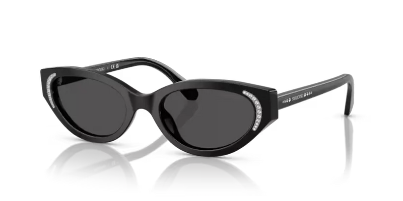 Swarovski Ladies Sunglasses Round Black Frame Dark Grey Lens SK6030 100187