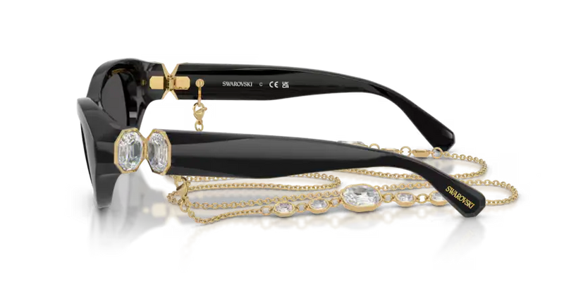 Swarovski Ladies Sunglasses Pillow Black Frame Dark Grey Lens SK6036U 107687