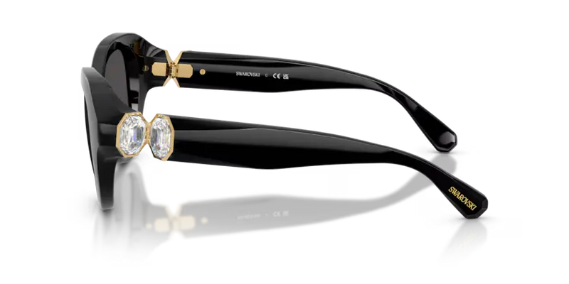Swarovski Ladies Sunglasses Round Black Frame Dark Grey Lens SK6037 100187
