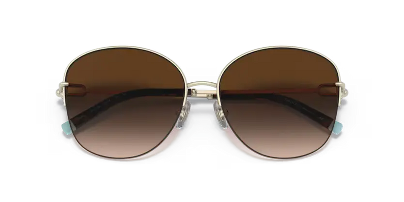 Tiffany & Co. Ladies Sunglasses Round Gold Frame Brown Lens TF3082 60213B