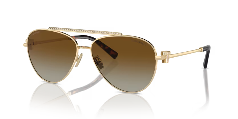 Tiffany & Co. Ladies Pilot Sunglasses Gold Frame Brown Lens TF3101B 6208T5