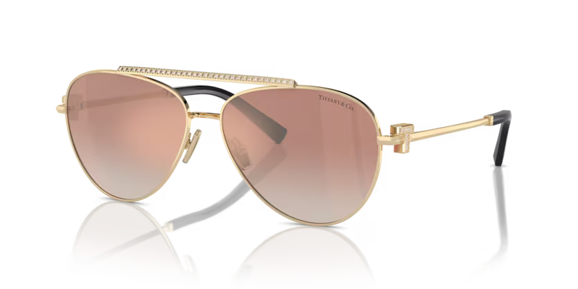 Tiffany & Co. Ladies Pilot Sunglasses Pale Gold Frame Pink Lens TF3101B 62093N