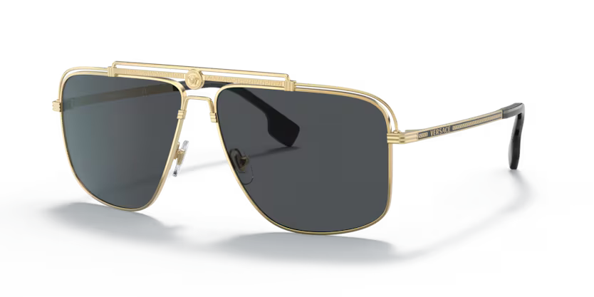 Versace Rectangle Sunglasses Gold Frame Grey Lens VE2242 100287