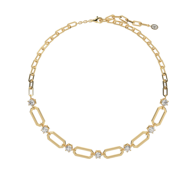 Paperclip Round Diamond Necklace Yellow Gold CLR1003-G