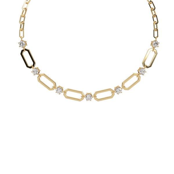 Paperclip Round Diamond Necklace Yellow Gold CLR1003-G