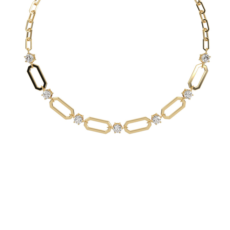 Paperclip Round Diamond Necklace Yellow Gold CLR1003-G