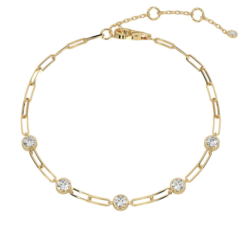 Round Rub Over Diamond Paperclip Bracelet