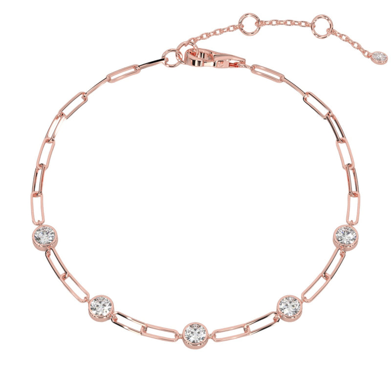 Round Rub Over Diamond Paperclip Bracelet