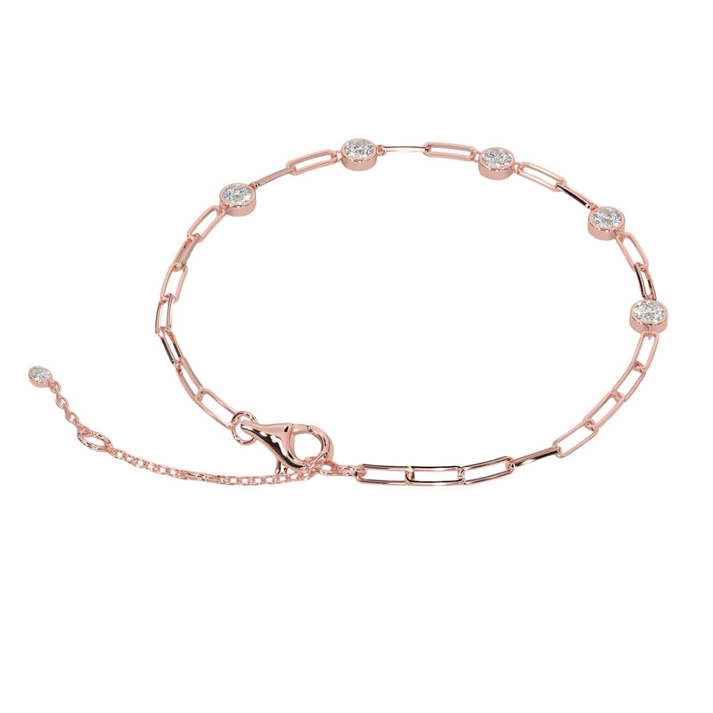 Round Rub Over Diamond Paperclip Bracelet