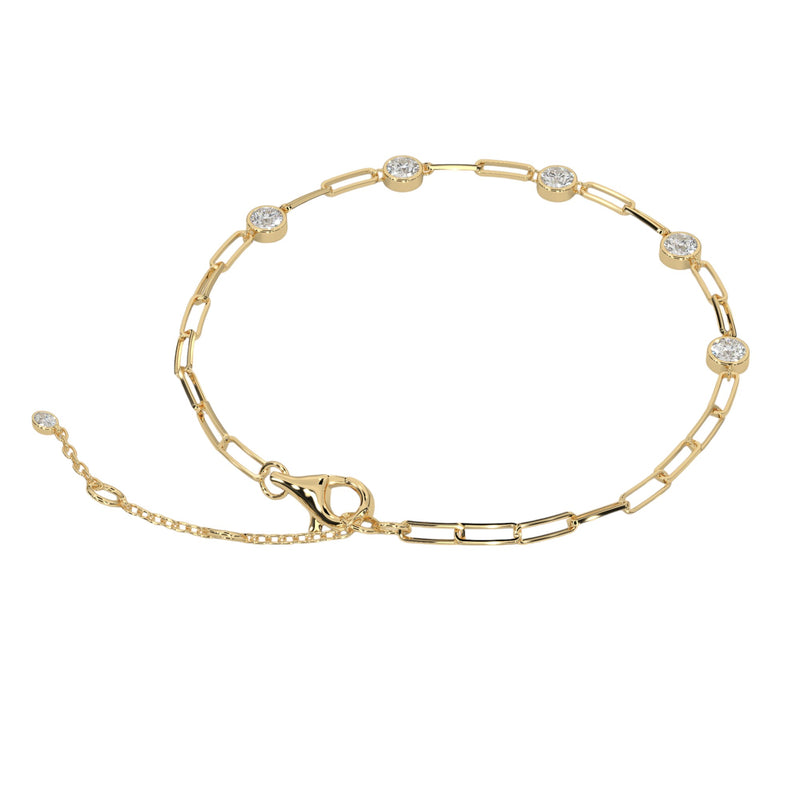 Round Rub Over Diamond Paperclip Bracelet