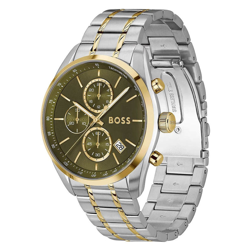 BOSS Grand Prix 44 Men's Green Two-Tone Watch 1514227