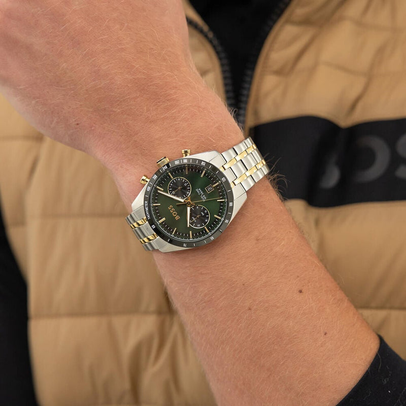 BOSS Tourmaster Men's Two-Tone Green GMT Watch 1514287