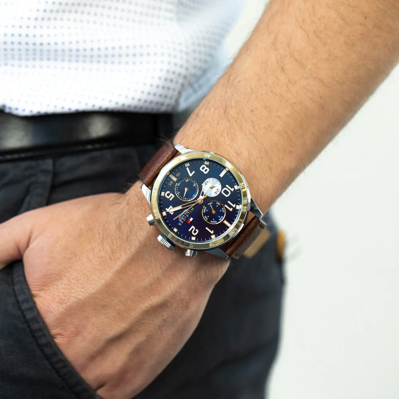 Tommy Hilfiger Trent Men's Watch Brown Leather Blue Dial 1791137