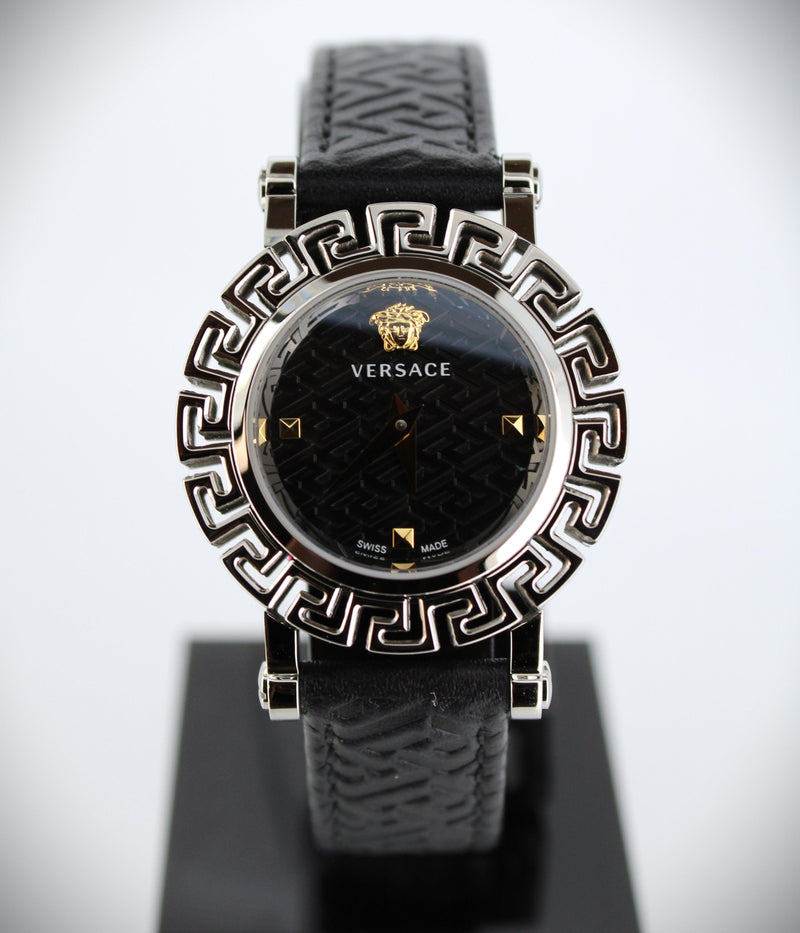 Versace Greca Glam Watch Ladies Black Leather VE2Q00122 - WatchStatus Ltd