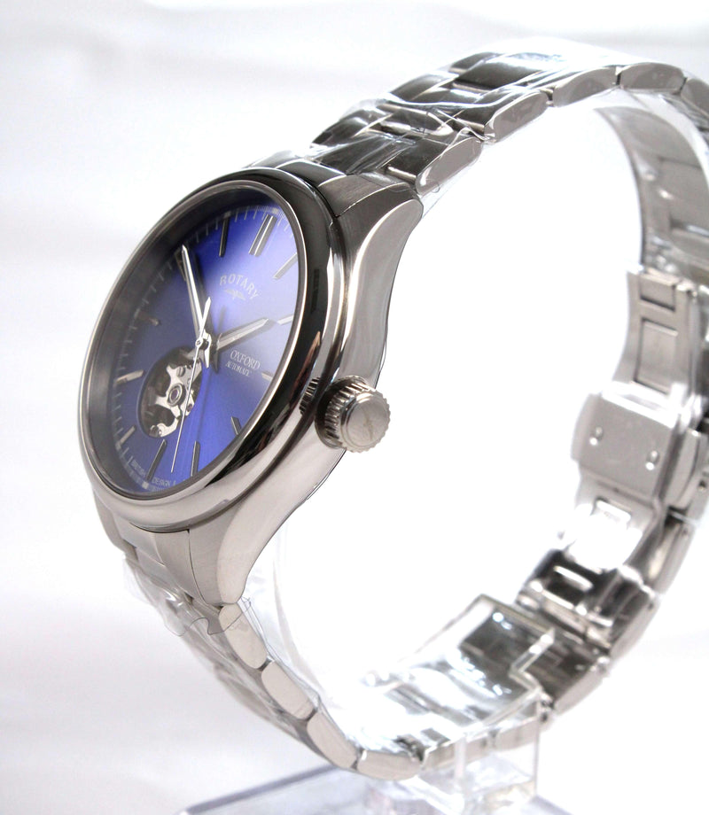 Rotary Oxford Automatic Watch Men's Silver with Blue Dial GB05095/05 - WatchStatus Ltd