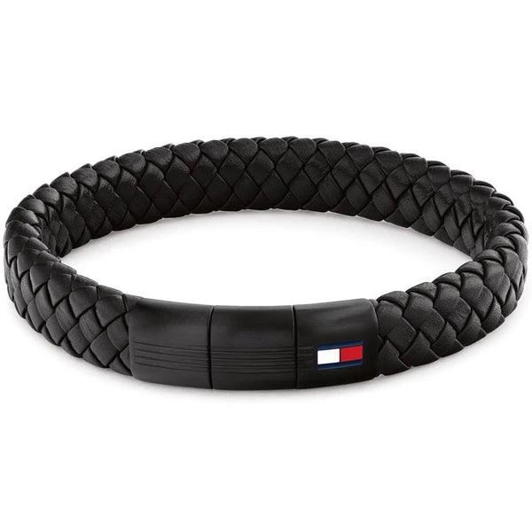 Tommy Hilfiger Braided Men's Black Leather Bracelet 2790662