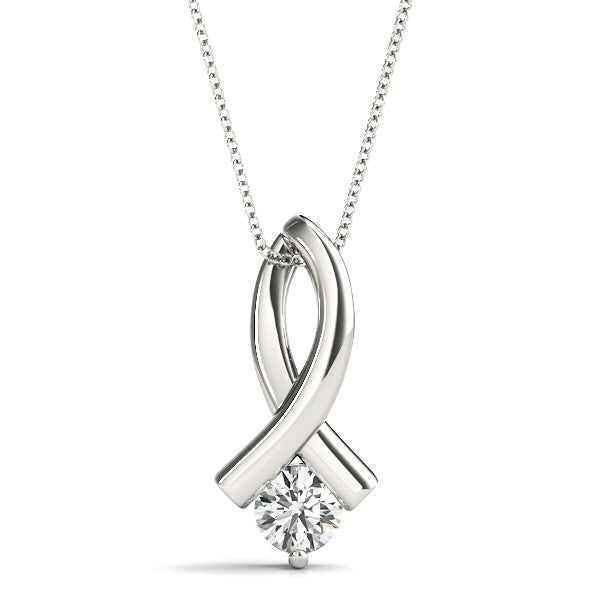 Round Diamond Ribbon Solitaire Pendant