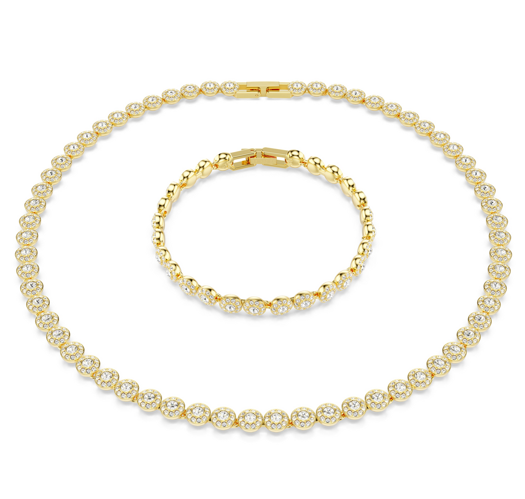 Swarovski Una Angelic Bracelet & Necklace Set Round Cut Gold 5720506